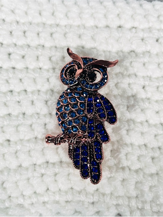 Source Unknown Jewelry - Blue Rhinestone Owl Brooch